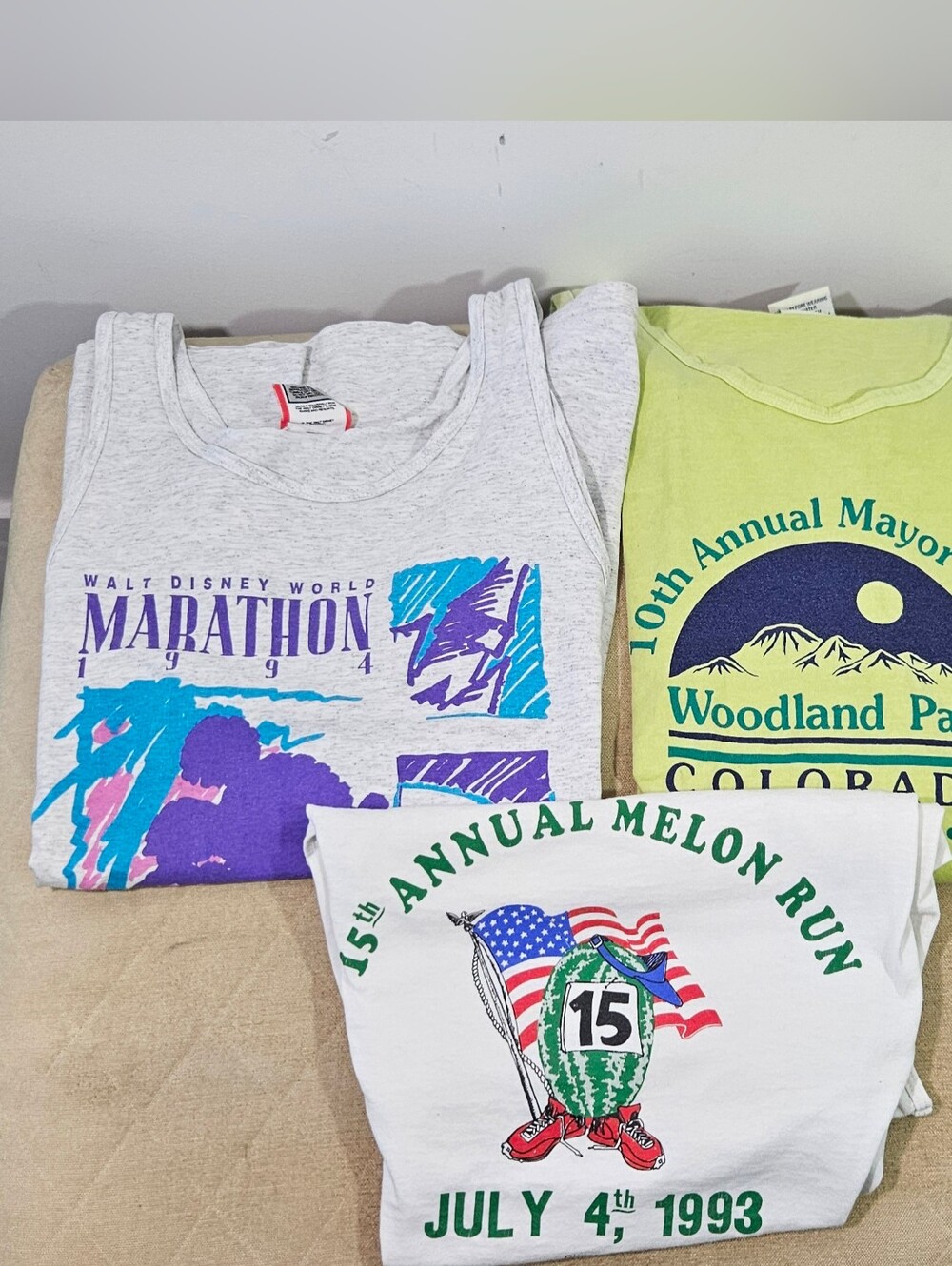 Lot of 3 Vintage 90's Marathon Running Tank Tops! 1994 Disney World!